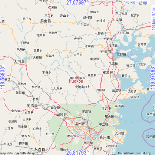 Huokou on map