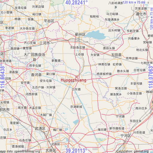 Huogezhuang on map