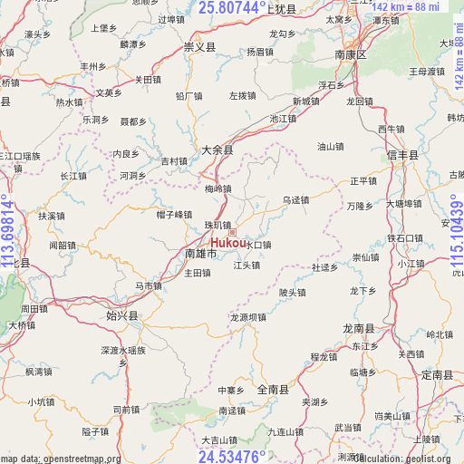 Hukou on map