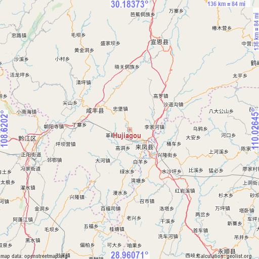 Hujiagou on map