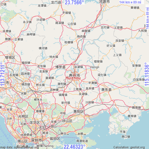 Huizhou on map