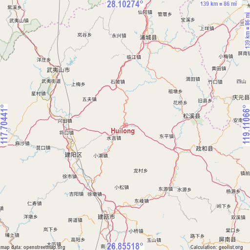 Huilong on map