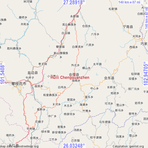 Huili Chengguanzhen on map