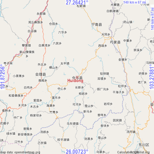 Huidong on map