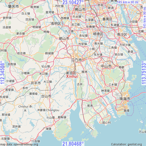 Xinhui on map