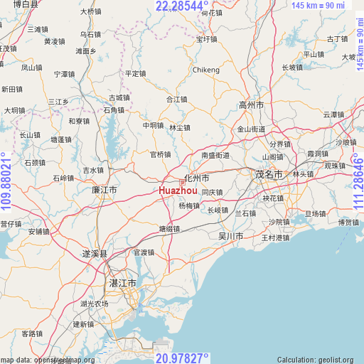 Huazhou on map