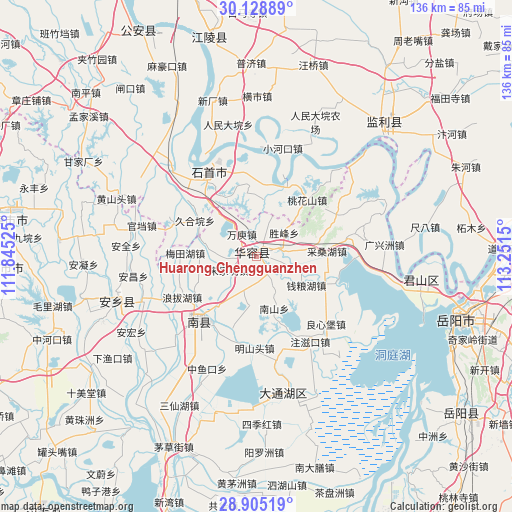 Huarong Chengguanzhen on map