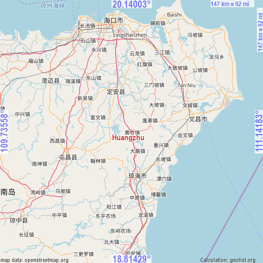 Huangzhu on map