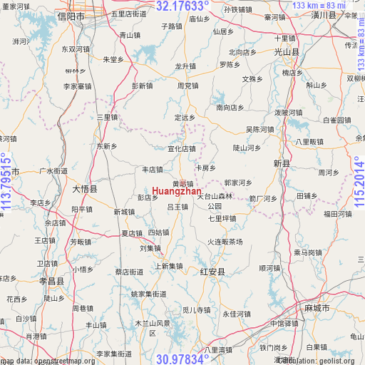 Huangzhan on map