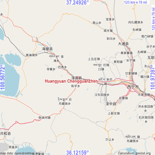 Huangyuan Chengguanzhen on map