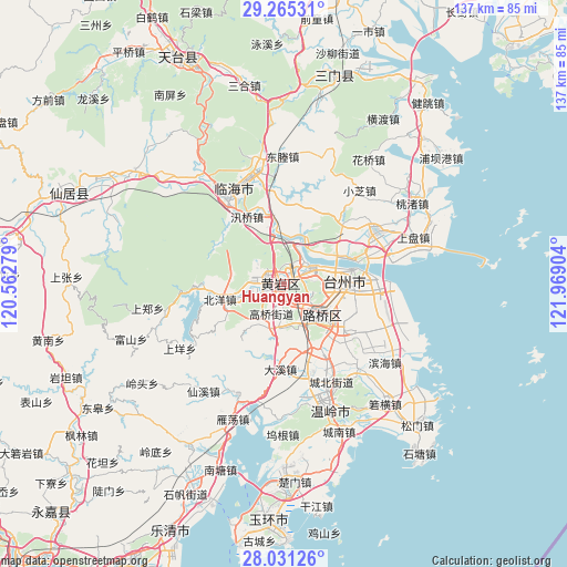 Huangyan on map