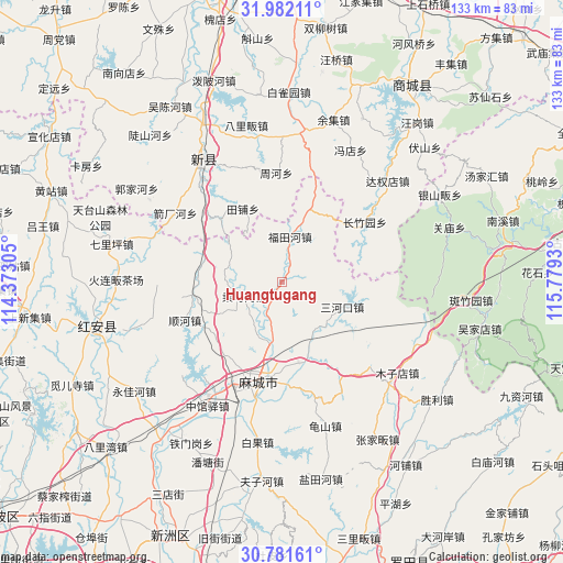 Huangtugang on map