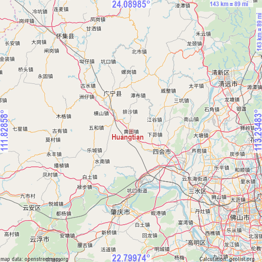 Huangtian on map