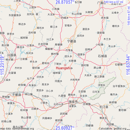 Huangshi on map