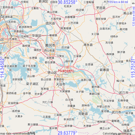 Huangshi on map