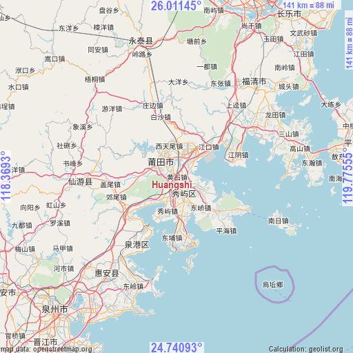 Huangshi on map