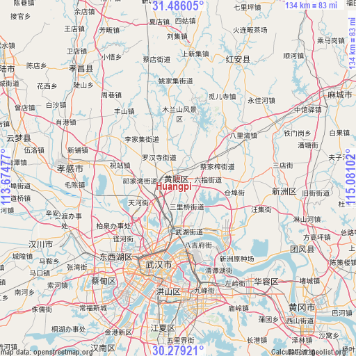 Huangpi on map