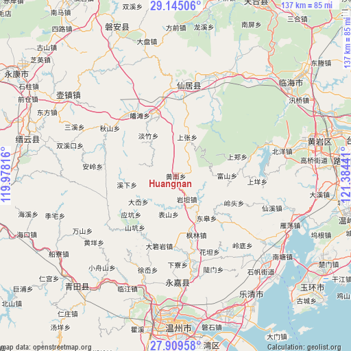 Huangnan on map