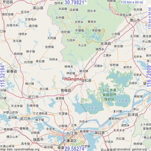 Huangmei on map