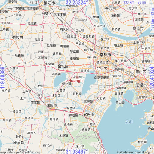 Huangli on map