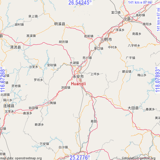 Huangli on map