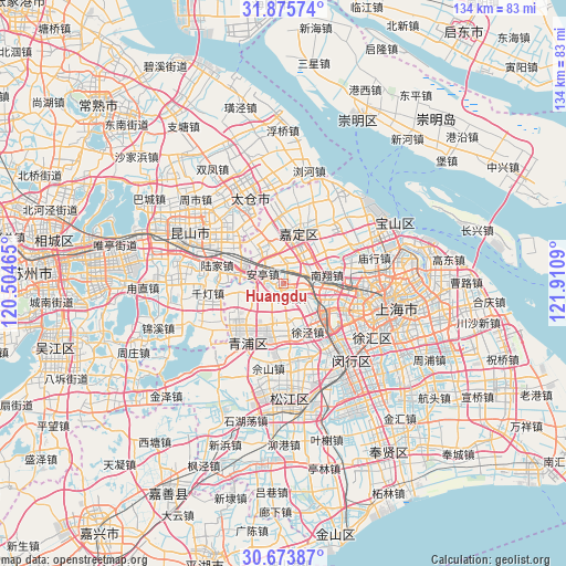 Huangdu on map