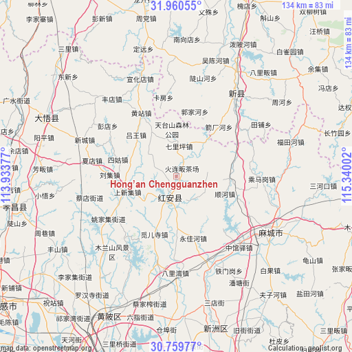 Hong’an Chengguanzhen on map