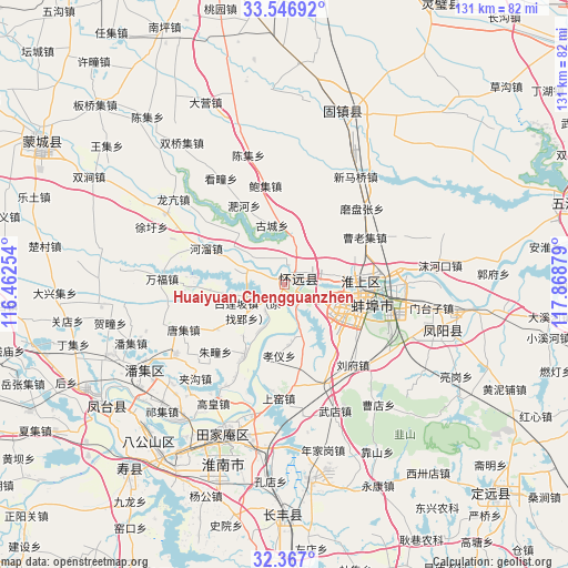 Huaiyuan Chengguanzhen on map