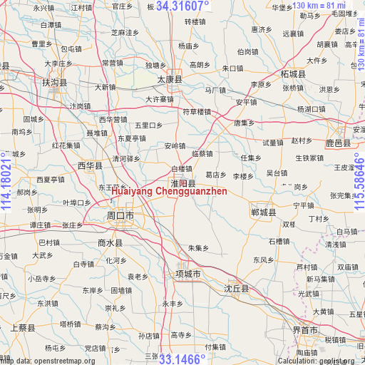 Huaiyang Chengguanzhen on map