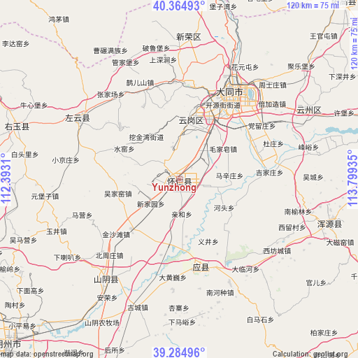 Yunzhong on map