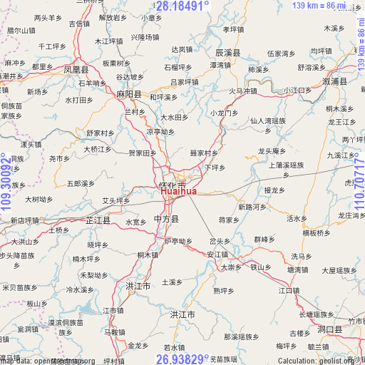 Huaihua on map