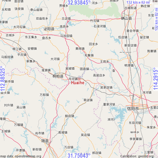 Huaihe on map