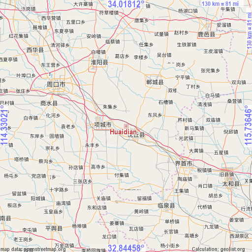 Huaidian on map