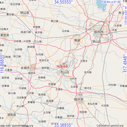 Huaibei on map