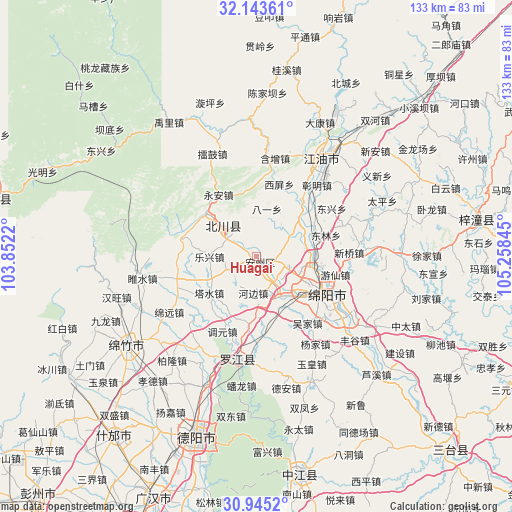 Huagai on map