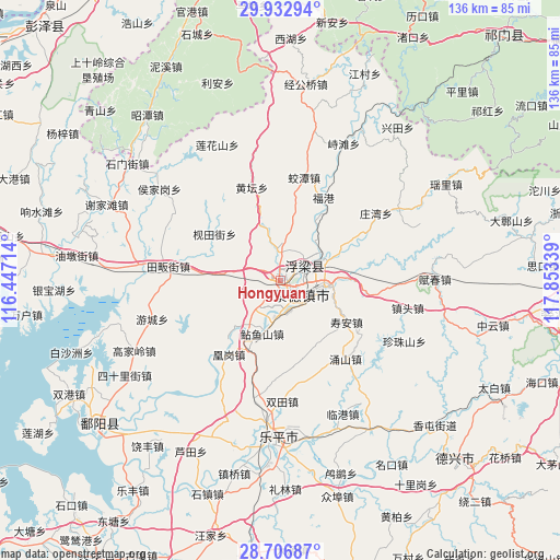 Hongyuan on map