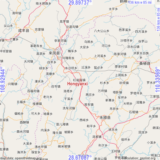 Hongyanxi on map