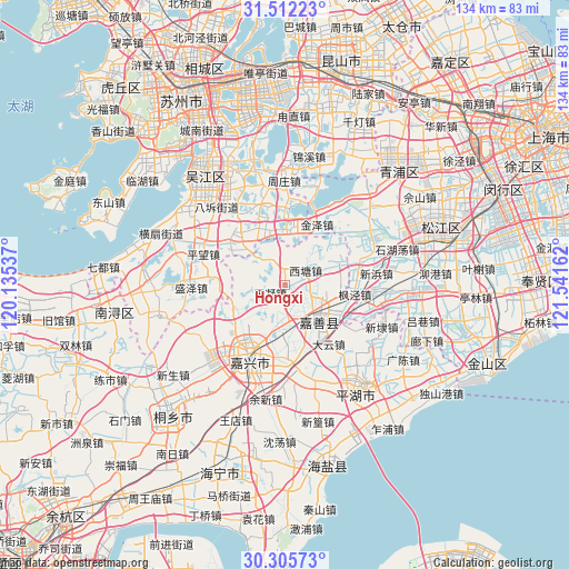 Hongxi on map