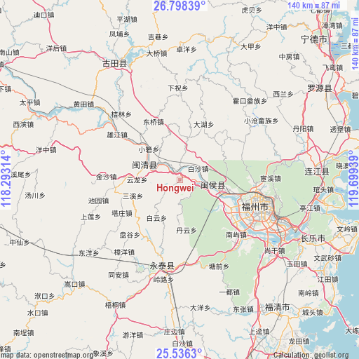 Hongwei on map