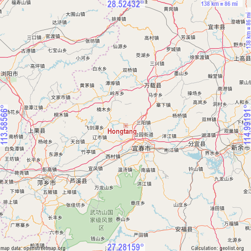 Hongtang on map