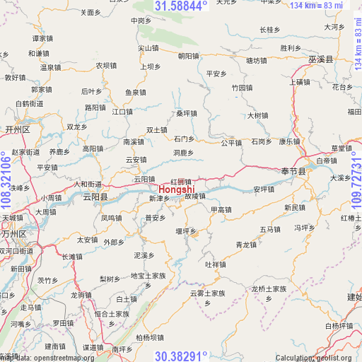Hongshi on map