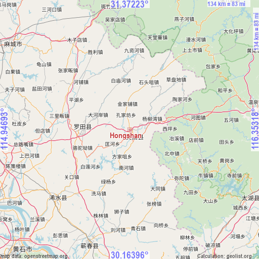 Hongshan on map