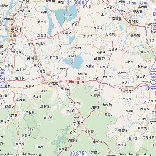 Honglin on map