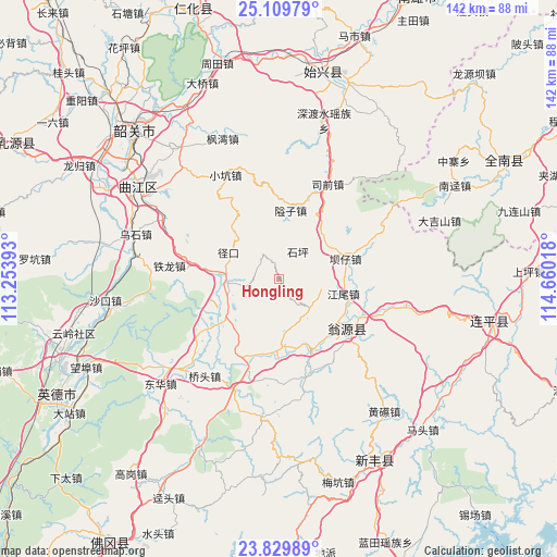 Hongling on map