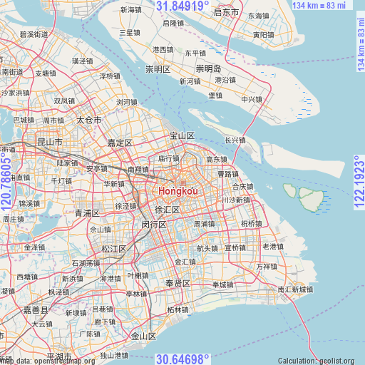 Hongkou on map