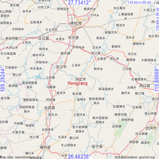 Hongjiang on map