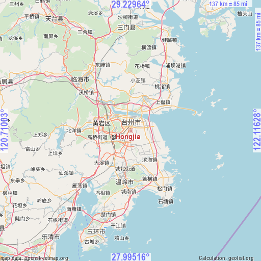 Hongjia on map