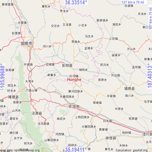 Honghe on map