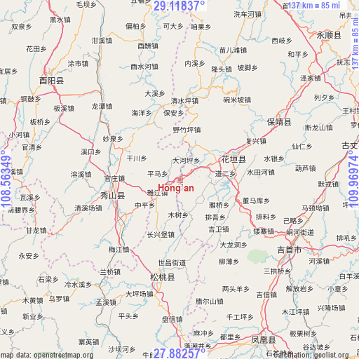 Hong’an on map