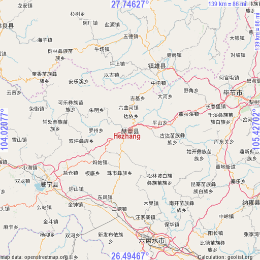 Hezhang on map